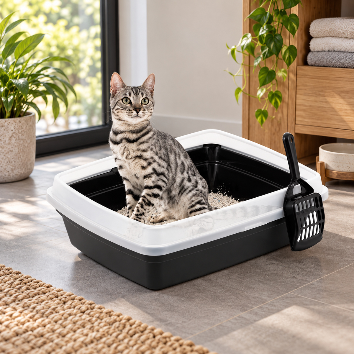 Open Top Cat Litter Box with Scoop