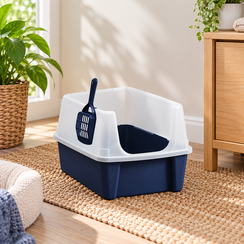 High-Sided Cat Litter Box with Scoop