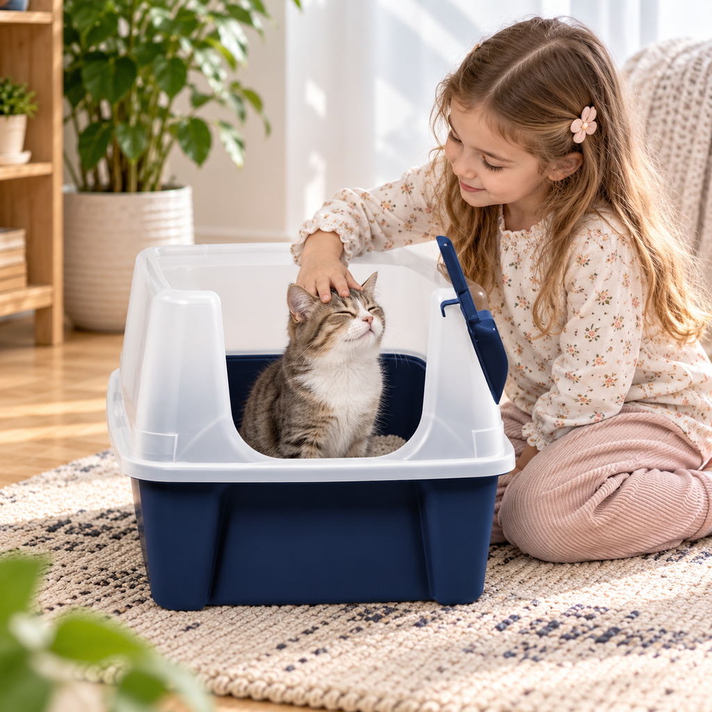 High-Sided Cat Litter Box with Scoop