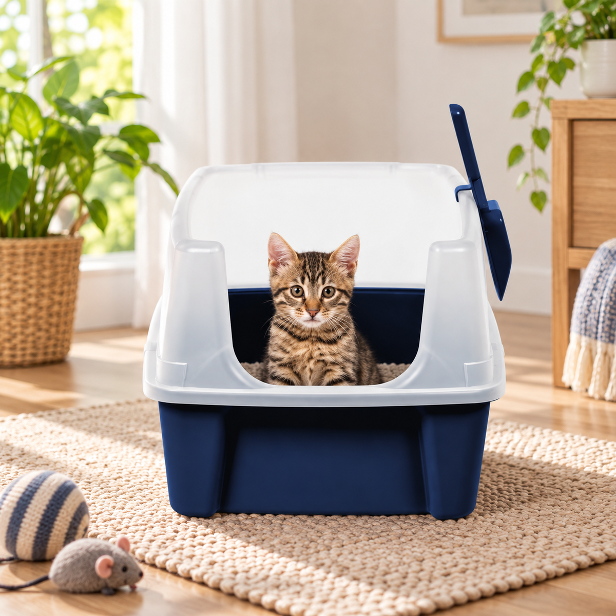 High-Sided Cat Litter Box with Scoop